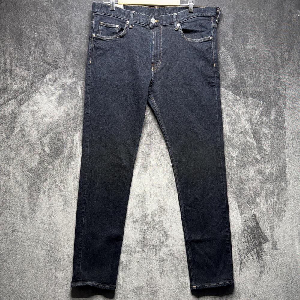 & DENIM Jeans Mens 36x32 Blue Slim Tapered Dark Wash Stretch Casual Pants